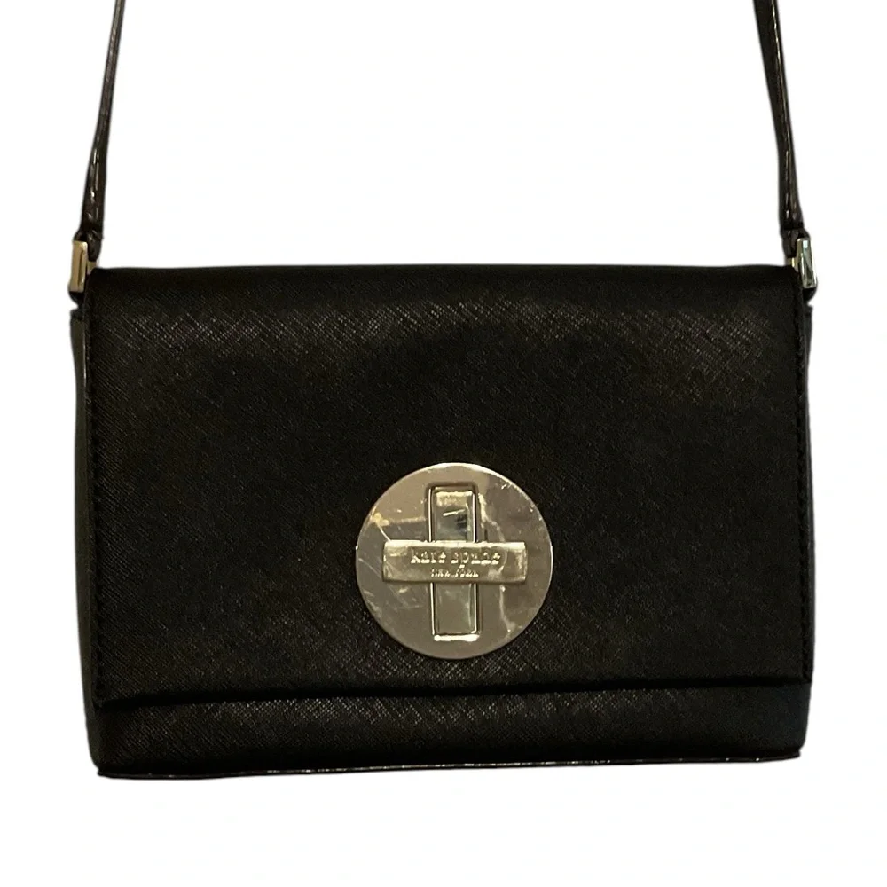 Kate Spade NY Black SAFFIANO Leather cross‎ Bag with Gold Accents